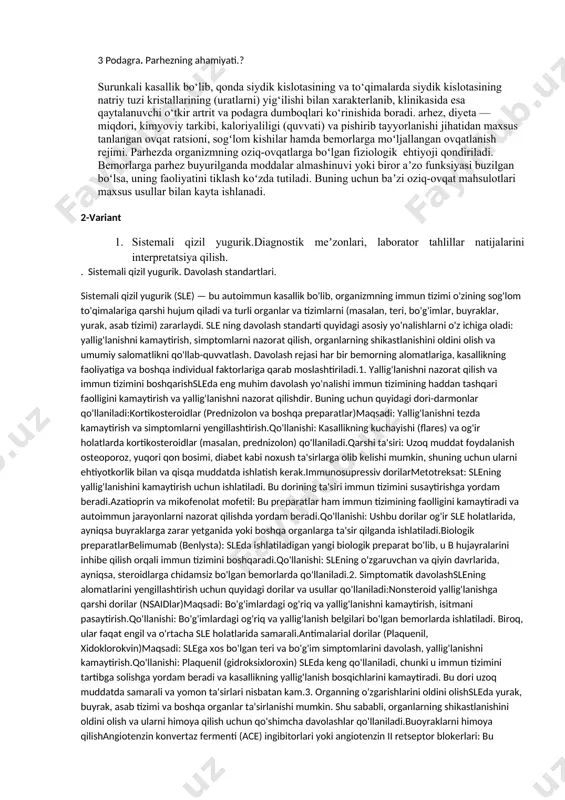 ri: neyropsik stress, o‘tkir va surunkali ruhiy jarohat (travma), barotravma, kraniotserebral jarohatlar, endokrin bezlarning buzilishi; oshqozon va o‘n ikki barmoqli ichakning surunkali kasalliklari, xususan, shilliq qavatning shikastlanishi va meʼda sekretsiyasi va harakatining buzilishi bilan namoyon bo‘ladigan gastrit, gastroduodenit, bo‘lbit, duodenit; ovqatlanish ritmi va xarakterini buzilishi.alimentar omil - odatdagi ovqatlanish ritmini o‘zgarishi, o‘tkir taʼsirlovchi (qovurilgan, achchiq, sho‘r, dudlangan) taomlarni isteʼmol qilish natijasida shilliq pardaning shikastlanishi gastrinni ko‘p miqdorda ajralishini vujudga keltiradi, bu holat meʼda gipersekretsiyasi bilan kuzatiladi. ovqat hajmi ham ahamiyatli: ko‘p miqdorda ovqatni qabo‘l qilish natijasida meʼdaning mexanik cho‘zilishi shira ajralishini kuchaytiradi.tamaki chekishlik yara rivojlanishiga sharoit tug‘diradi. nikotin meʼda qon tomirlarini toraytiradi, shira ajralishini va meʼda motorikasini kuchaytiradi; meʼda osti bezi bikarbonat sekretsiyasini kamaytirishi mumkin, bu holat o‘n ikki barmoq ichakda rn ni pasaytiradi, meʼda pepsinogen ajralishini kuchaytiradi. alkogol - shilliq pardani bevosita taʼsirlaydi va meʼda shirasi ajralishini kuchaytiradi. dori-darmonlar. ko‘p miqdorda aspirin va boshqa yallig‘lanishga qarshi nospetsifik moddalar (yaqnm) …