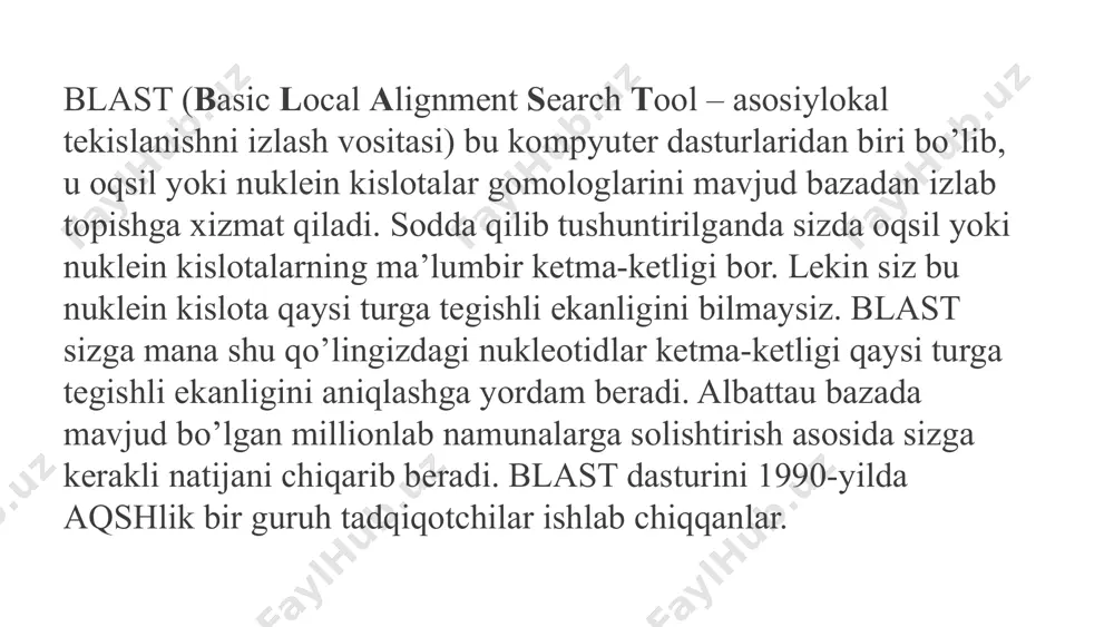 ishli ballarning ahamiyatini va ularning ketma-ketlik o'xshashligiga ta'sirini tushunish. elektron qiymatni hisoblash hizalanish tasodifan sodir bo'lish ehtimolini aniqlash uchun e-qiymatini baholash. sequence identity chuqur tahlil qilish uchun bir xil moslik foizini talqin qilish. 9 natijalarni filtrlash va aniqlashtirish mosliklarni filtrlash eng muhimlariga e'tibor qaratish uchun tegishli bo'lmagan mosliklarni olib tashlash. parametrlarni sozlash aniq tahlil qilish uchun qayta ishlash parametrlarni o'zgartiring. konsensus identifikatsiyasi haqiqiylik va ishonchlilikni o'rnatish uchun konsensus nuqtalarini toping. transkrini chiqarish 10 chiqarilgan transkriptlarni tasdiqlash ketma-ketlik aniqligi transkript soni tadqiqotga mosligini ta'minlash uchun ko'p sonli transkriptlarni tasdiqlash. 11 xulosa va kelajak yo'nalishlari optimallashtirish transkriptni ajratib olish algoritmlarining samaradorligini oshirish integratsiya keng qamrovli tahlil qilish uchun multi-omik yondashuvlarni integratsiyalash tasdiqlash eksperimental usullar orqali olingan transkriptlarni tasdiqlash 12 image1.png image2.png image3.png image4.png image5.jpeg image6.png image7.jpeg image8.png image9.png