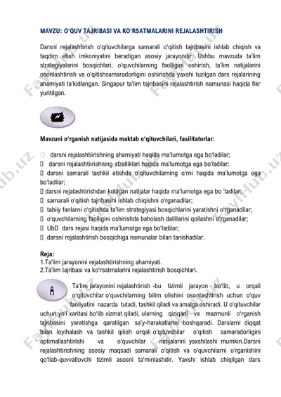o‘quv tajribasi va ko‘rsatmalarini rejalashtirish — PDF