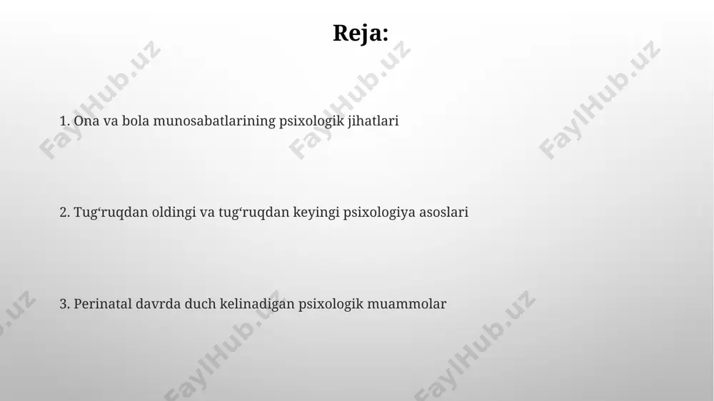% gacha bo'lgan hollari tug'ruqdan keyingi depressiya (tkd) ga olib kelishi mumkin, bu esa o'zbekistonning qishloq hududlarida ko'proq uchraydi va ayollarning ijtimoiy-iqtisodiy holatiga bog'liq. ona va bola munosabatlarining shakllanishi ona va bola o'rtasidagi dastlabki bog'lanish, tug'ilishdan keyingi birinchi 30 daqiqada shakllana boshlaydi va bu davrda teri bilan teri aloqasi kabi usullar muhim rol o'ynaydi, ayniqsa, o'zbekiston sharoitida. jahon sog'liqni saqlash tashkilotining ma'lumotlariga ko'ra, onaning ruhiy salomatligi chaqaloqning rivojlanishiga 70% ta'sir qiladi, shu jumladan, 2 yoshgacha bo'lgan bolalarning hissiy-ruhiy barqarorligiga ham. homiladorlik davri psixologik o'zgarishlari homiladorlikning ikkinchi trimestrida, 16-28 haftalar oralig'ida, jismoniy o'zgarishlar bilan birga, ayolning o'z tanasiga bo'lgan munosabati o'zgaradi, bu 30% hollarda o'ziga ishonchning pasayishiga olib kelishi mumkin. homilador ayollarning 25% da tug'ruqdan keyingi depressiya xavfi mavjud bo'lib, bu samarqand viloyatida o'tkazilgan tadqiqotlarda aniqlangan. bu esa, psixologik qo'llab-quvvatlashning muhimligini ko'rsatadi. ota psixologiyasi perinatal davrda toshkentdagi tadqiqotlar shuni ko'rsatdiki, perinatal davrda 30 dan ortiq ayollar ruhiy salomatlik muammolari bilan murojaat …