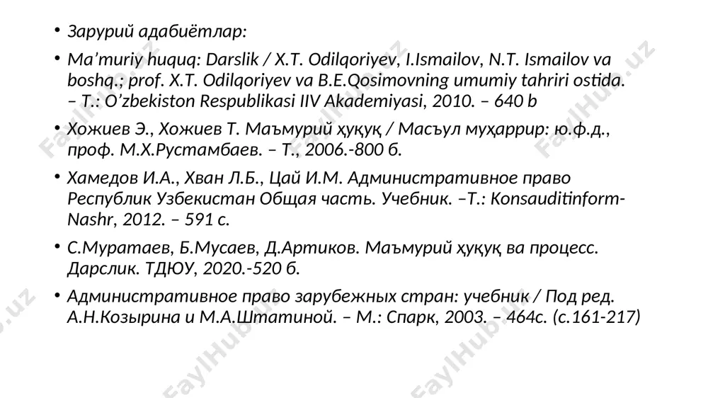 талабларининг ижро этилишини таъминлашга; ўз зиммасига юклатилган, ижтимоий ва жамоатчилик манфаатларига дахлдор бўлган вазифалар ва функцияларни бажаришга; давлат хизматларини кўрсатишга; ижтимоий шериклик доирасида амалга ошириладиган битимлар, шартномалар, лойиҳалар ва дастурларни бажаришга доир фаолияти жамоатчилик назоратининг объектидир. ўзбекистон республикасининг «жамоатчилик назорати тўғрисида»ги қонуни (12.04.2018 йилдаги ўрқ-474-сон) жамоатчилик назоратининг шакллари жамоатчилик назоратининг шакллари қуйидагилардан иборат: давлат органларига мурожаатлар ва сўровлар; давлат органларининг очиқ ҳайъат мажлисларида иштирок этиш; жамоатчилик муҳокамаси; жамоатчилик эшитуви; жамоатчилик мониторинги; жамоатчилик экспертизаси; жамоатчилик фикрини ўрганиш; фуқароларнинг ўзини ўзи бошқариш органлари томонидан давлат органлари мансабдор шахсларининг ҳисоботлари ва ахборотини эшитиш. жамоатчилик назорати қонун ҳужжатларига мувофиқ бошқа шаклларда ҳам амалга оширилиши мумкин. ўзбекистон республикасининг «прокуратура тўғрисида»ги ўзбекистон республикаси қонунига ўзгартишлар ва қўшимчалар киритиш ҳақидаги қонуни (29.08.2001 йилдаги 257-ii-сон, кучга кириш санаси 07.11.2001) прокуратура органлари ўз фаолиятини қуйидаги асосий йўналишлар бўйича амалга оширади: вазирликлар, давлат қўмиталари, идоралар, фуқароларнинг ўзини ўзи бошқариш органлари, жамоат бирлашмалари, корхоналар, муассасалар, ташкилотлар, ҳокимлар ва бошқа мансабдор шахслар …