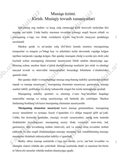 musiqa tizimi. кirish. musiqiy tovush xususiyatlari — DOC