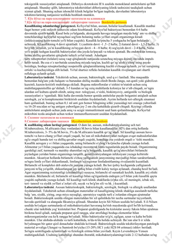 генези ва клиникаси odamlarda kasallikning patogenezi va klinikasi. kasallik havo- tom chi yoii orqali yuqadi. yashirin davri 14-21 kun. virus yuqori nafas yo‘llarining epiteliy hujayralarida, so'ngra qon, so‘lak bezlari va boshqa a’zolarga o‘tib ko'payadi. quloq oldi bezlariga virus stenon yo‘li orqali o‘ta atitdan so'ng bemor to'liq tuzalib ketadi. gepatit e -infeksiya manbai bemor; kasallik suv orqali tarqaladi. hev ning yuqishi fekal-oral yo'l bo'lib, ko'pincha 15-30 yoshdagi odamlar kasallanadi. homilador ayollarda og'ir kecha«ji. gepatit ye epidemiya shaklida tarqalib, har 7-8-yilda qaytalanib turadi. markaziy osiyo davlatlarida gepatit e ko'proq uchraydi. 1997-yili o'zbekistonda bo'lib o'tgan gepatit epidemiyasi hbv bilan bog'liq bo'lgan, degan ma'lumotlar bor. kasallikning yashirin davri 14-50 kun. gepatit e ning klinik belgilari, asosan. gepatit a ga o'xshaydi, lekin kasallik asta-sekin rivojlanadi. gepatit e epidemiyalari vaqtida bu kasallik bilan og'rigan homilador ayollar o'limi l()-4()% gacha bo'lishi mumkin. kasallikning og'ir kechishi homilaga keskin salbiy ta’sir qiladi, bunda har ikki boladan biri o'lik tug'iladi. …