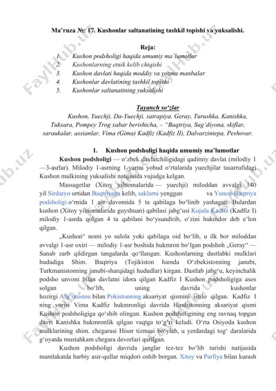 kushonlar saltanatining tashkil topishi va yuksalishi — DOCX