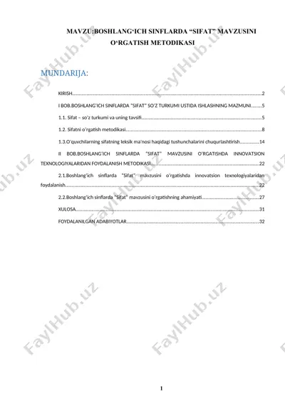 boshlang‘ich sinflarda “sifat” mavzusini o‘rgatish metodikasi — DOCX