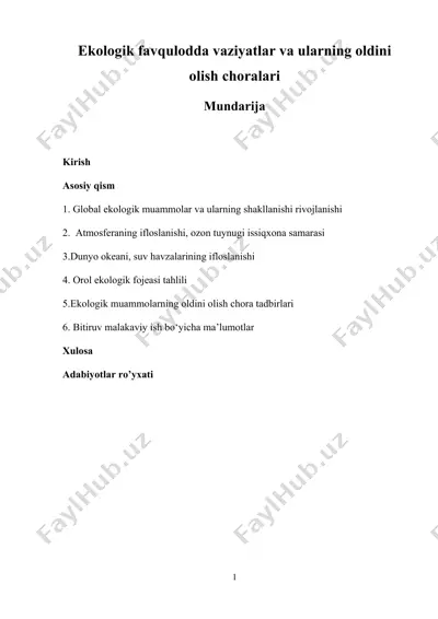 ekologik muammolar va ularning oldini olish choralari — DOCX