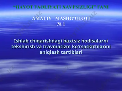 "hayot faoliyati xavfsizligi" fani amaliymashg‘uloti №1 — PPT