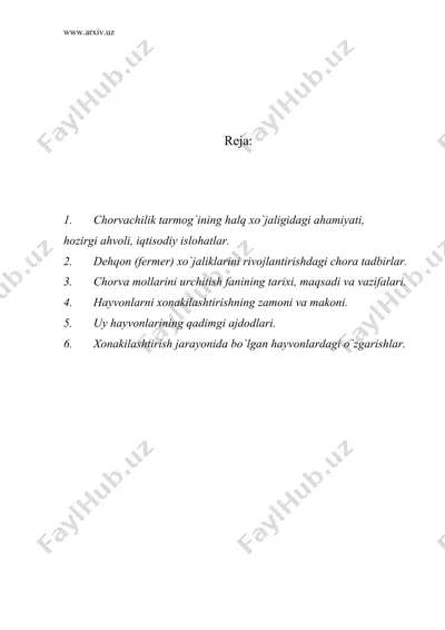 chorva mollarini urchitish fanining xalq xo`jaligidagi ahamiyati — DOC