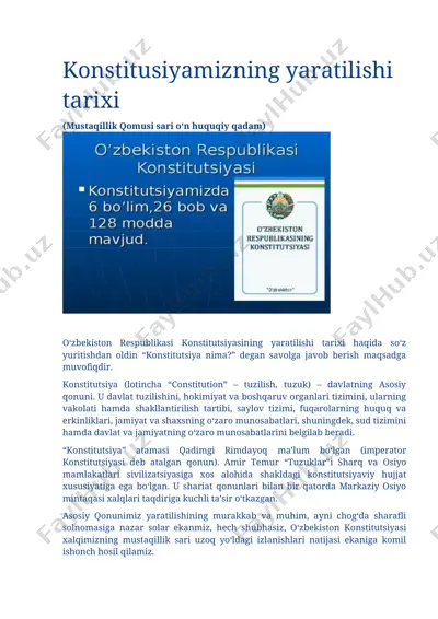 o‘zbekiston respublikasi konstitutsiyasining yaratilishi tarixi — DOCX