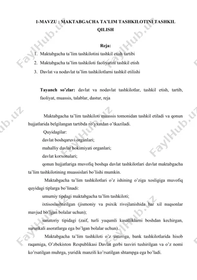 maktabgacha ta'lim tashkilotini tashkil qilish — DOCX