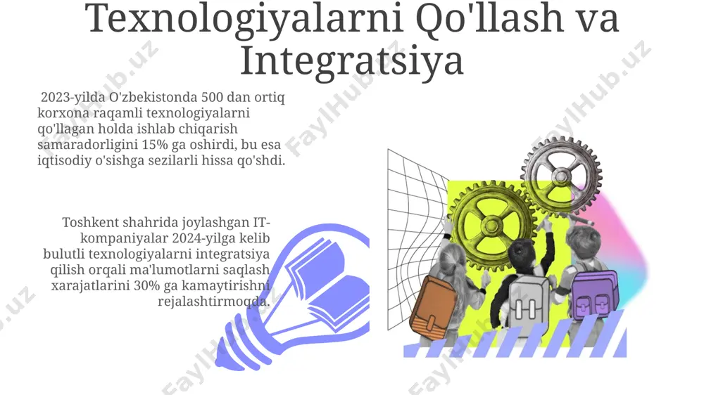 vaqt" siyosati joriy etildi, bu muhandislarga yangi loyihalar ustida ishlashga imkon berib, google maps kabi innovatsion mahsulotlarning yaratilishini tezlashtirdi. davlat siyosati va tarmoq regulyatsiyasi ўзбекистон республикасида ахборот технологиялари соҳасидаги давлат сиёсати 2020 йилдан бошлаб, рақамли иқтисодиётни ривожлантиришга 30 миллиард ақш долларидан ортиқ инвестиция киритишни кўзда тутади. ўзбекистондаги телекоммуникация тармоқларининг ривожланишини тартибга солишга масъул бўлган “ўзбектелеком” аж каби компанияларнинг 2023 йилдаги интернет тармоғининг ўртача тезлиги 50 мбит/с ни ташкил этди. texnik madaniyatning mohiyati texnik madaniyatning shakllanishiga 5 yildan ortiq davom etgan, milliy standartlarning joriy etilishi, 1000 dan ortiq mutaxassislarni tayyorlash dasturlari va innovatsion loyihalarning amalga oshirilishi kabi omillar ta'sir ko'rsatadi. texnik madaniyatning mohiyati, 21-asr texnologiyalarining jadal rivojlanishi bilan bog'liq bo'lib, dunyoning rivojlangan mamlakatlari, masalan, aqsh va yaponiya kabi davlatlarning tajribasini o'rganishni talab qiladi. texnik xavfsizlik va xatarlar 01 02 самарқанд вилоятидаги йирик маълумотлар марказидаги маълумотлар базасига киришга уринишга доир 300 га яқин киберҳужумлар қайд этилган бўлиб, бу маълумотлар хавфсизлигини кучайтиришга бўлган …