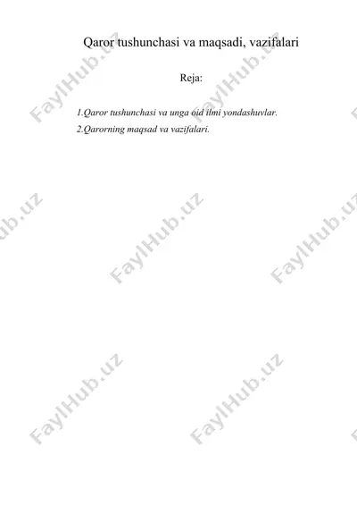 qaror tushunchasi va maqsadi, vazifalari — DOCX