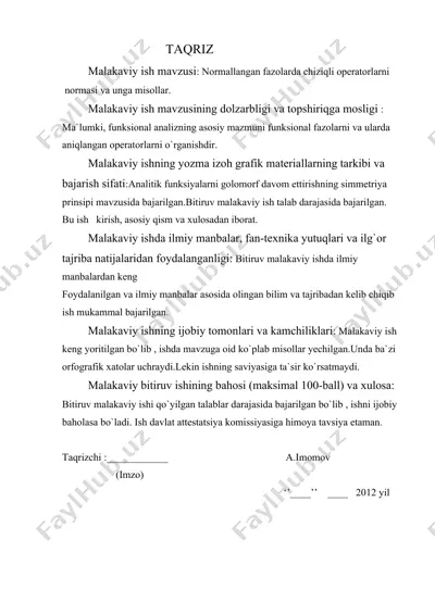 normallangan fazolarda chiziqli operatorlarni — DOC