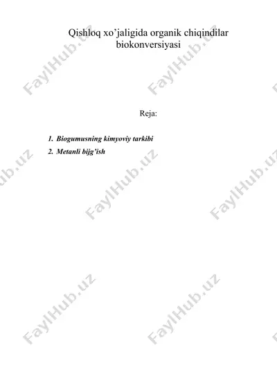 qishloq xo’jaligida organik chiqindilar biokonversiyasi — DOCX