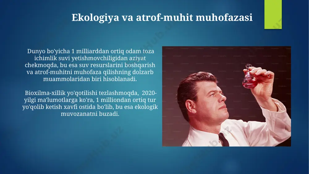 taraqqiyoti tarixida 17-asrda nyutonning klassik mexanikasi kabi muhim kashfiyotlar insoniyatning tabiatni tushunishida tub burilish yasadi, bu esa keyingi asrlardagi texnologiya taraqqiyotiga kuchli ta’sir ko'rsatdi. ilmiy hamkorlik va xalqaro aloqalar 15 dan ziyod mamlakat bilan o‘zaro ilmiy almashinuv dasturlari faol ishlayotgan bo‘lib, bu yangi texnologiyalar va bilim oqimining tezlashuviga yordam beradi. ilmiy hamkorlik orqali 2022 yilda 50 dan ortiq xalqaro grantlar qo‘lga kiritilgan bo‘lib, bu ilmiy izlanishlarning global miqyosda o‘sishini ko‘rsatadi. kosmosni o'rganishdagi yutuqlar kosmosga 1957-yilda birinchi sunʼiy yoʻldosh, sputnik-1 uchirish bilan boshlangan kosmik poyga davrida, 100 dan ortiq davlatlar kosmik tadqiqotlarga qoʻshildi. "voyajer" zondlari quyosh sistemasining tashqi chegaralariga yetib borib, 40 milliard kilometrdan ortiq masofani bosib oʻtdi va quyosh sistemasidan tashqarida maʼlumotlar yigʻdi. kelajakdagi ilmiy istiqbollar biotexnologiya sohasida crispr texnologiyasining takomillashuvi tufayli irsiy kasalliklarni davolashning samaradorligi 5-10 yil ichida sezilarli darajada ortadi. sunʼiy intellektning rivojlanishi tufayli, 2040-yilga kelib, tibbiyotda diagnostika va davolashning aniqligi 30% ga oshishi kutilmoqda. e'tiboringiz uchun rahmat …