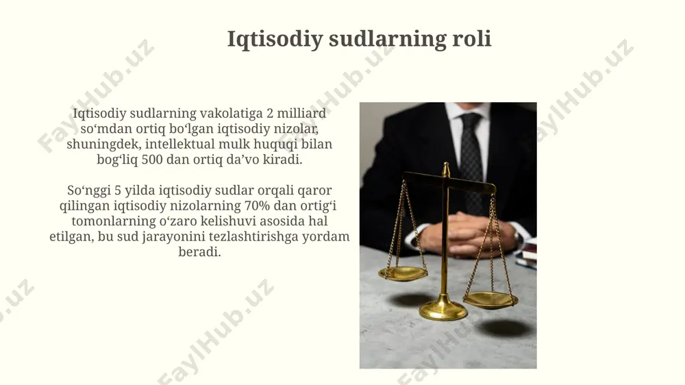 fligini va samaradorligini 30% ga oshirishni maqsad qilgan. konstitutsiyada sud hokimiyatining oʻrni oʻzbekiston respublikasi konstitutsiyasi sudlarning turlarini (umumxalq, xo'jalik, ma'muriy va boshqalar) aniqlab beradi va ularning vakolatlarini belgilaydi, shuningdek, sud tizimining 3 bosqichli tuzilishini tasdiqlaydi. konstitutsiyaning 97-moddasi prezidentning oliy sud raisini tayinlash huquqini belgilaydi, bu esa ijro etuvchi va sud hokimiyatlari oʻrtasidagi muvozanatni ta'minlashga qaratilgan muhim jihat hisoblanadi. sudyalarni tayinlash va lavozimdan ozod etish sudyalar oliy sud tomonidan 15 yildan kam bo'lmagan muddatga tayinlanadi va prezident tomonidan tasdiqlanadi. o'zbekiston respublikasining konstitutsiyasi va “sudyalar to'g'risida”gi qonun sudya tayinlash va lavozimidan ozod etish tartibini aniq belgilab beradi. sud tizimida korrupsiyaga qarshi kurash sudyalar va sud xodimlarining mulkiy deklaratsiyalarini majburiy taqdim etish tizimi korrupsiyaviy xavflarni aniqlashda muhim rol oʻynaydi va 20% ga kamayish kuzatilgan. oʻzbekiston sud tizimida korrupsiyaga qarshi kurash doirasida 2020-yildan buyon 500 dan ortiq sud xodimi intizomiy javobgarlikka tortilgan. konstitutsiyaviy sudning faoliyati konstitutsiyaviy sud yiliga o‘rtacha 150 dan ortiq konstitutsiyaviy shikoyatlarni …