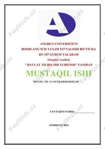 davlat tilida ish yuritish fanidan mustaqil ishi — DOCX