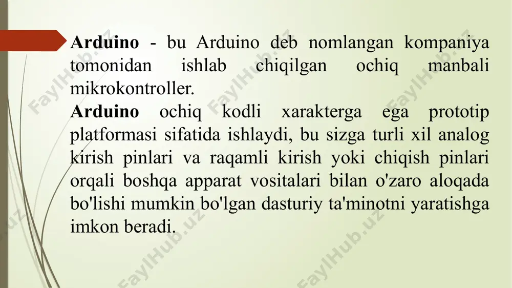 ar siz wind*** da o'rnatayotgan bo'lsangiz, usb drayverini o'rnatish katagiga belgi qo'ying . usb haydovchilarbu sizga dasturni usb ulanishi orqali arduino-ga maksimal darajada oshirish imkonini beradi. ushbu drayversiz kompyuter to'g'ri interfeysni aniqlay olmaydi. 3. arduino-ni kompyuterga ulang, agar siz biz kabi arduino uno-dan foydalansangiz, usb kabelini arduino-dan kompyuterga ulashingiz kifoya. agar siz usb vilkasi bo'lmagan eski arduino dan foydalanayotgan bo'lsangiz, sozlamalar menyusida ketma-ket ulanishni o'rnatishingiz kerak bo'ladi. agar arduino kompyuterga muvaffaqiyatli ulangan bo'lsa, arduino quvvat led indikatori yonayotganini ko'rasiz va agar siz wind*** dan foydalansangiz, fonda " found new hardware wizard " ishlayotganini ko'rasiz. 4. arduino ide-ni ishga tushirish va ishlatish. arduino ide arduino dasturlash ishlarining aksariyat qismini bajaradigan joydir. bu, shuningdek, qurilmaga kod kiritish uchun eng yaxshi vositadir, chunki u arduino tomonidan faol ravishda boshqariladi va barcha platalar uchun o'rnatilgan yordamga ega. quyida biz arduino bilan bog'liq e'tibor berishingiz kerak bo'lgan ba'zi narsalarni ko'rib chiqamiz. arduino ide-ni ishga tushirish. …