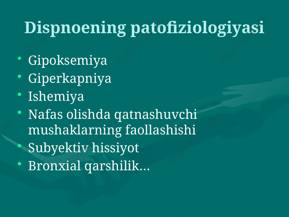 h maqsadga muvofiq hansirashning 3 fenotipik ko`rinishi tranzitor hansirash noatopik persistirlovchi hansirash atopik hansirash tranzitor hansirash 3 yoshgacha bo`lgan bolalarda qaytalanuvchi hansirashlarning 60% tashkil etadi remissiya 3 – 6 yoshda kuzatiladi noatopik persistirlovchi hansirash aero- va har xil turdagi ekzogen allergenlarga sensibilizaciya oqibati. atopik hansirash bolalarning aksariyatida 6 yoshgacha bo`lganida kuzatiladi oilaviy astma holatlatlari va atopik dermatit tez-tez uchrab turadi periferik eozinofiliya (4 % va >) prognostik astmatik indeks genetik markerlar bo`lmasligi mumkin anamnezida: hansirashning takrorlanib turishi atopik dermatit ota-onalarida astma mavjud 4% va > eozinofiliya shamollash belgilarisiz hansirash allergik rinit an`anaviy hansirashning klinik xususiyatlari debyut 2 yoshgacha allergik moyillik o`rvi paytida shamollashsiz kechalari simptomlarni kuchayishi doimiy hansirashda kistofibroz, trn, tyun, yot jism bilan differencial tashxis o`tkaziladi rentgenografiya hansirash takroran kuzatilganda oddiy rentgenografiya ikki proekciyada (old-orqa va lateral) ko`rsatilgan показана при повторной одышке простая рентгенограмма грудной клетки в двух проекциях: передне-задней и латеральной hansirashning atipik variantlarini klinik xususiyatlari gerk, aspiraciya …