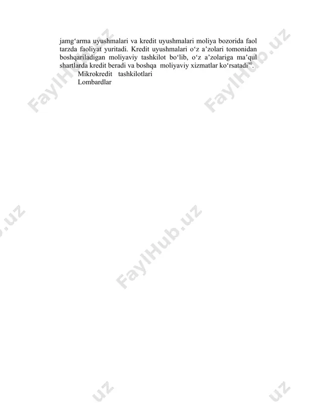 muassislari tomonidan uni roʻyxatga olish paytigacha toʻlanishi kerak. ustav kapitali uchun toʻlanadigan mablagʻlar oʻzbekiston respublikasining markaziy bankida yoki boshqa banklarida ochilgan jamgʻarish hisobvaragʻiga oʻtkaziladi. koʻrsatilgan mablagʻlardan depozit sifatida foydalanish mumkin. banklar ustav kapitalining eng kam miqdori markaziy bank tomonidan belgilanadi. hozirgi kunda yangidan tashkil etilayotgan tijorat banklari ustav kapitalining eng kam miqdori 100,0 milliard soʻm qilib belgilandi. ilgari bu talab aksiyadorlik tijorat banklari va xususiy banklar uchun alohida-alohida belgilangan boʻlib, 10 million yevro va 5 million yevro ekvivalentida edi. tijorat banklari tomonidan ustav kapitalini shakllantirishda oddiy va imtiyozli aksiyalar muomalaga chiqarilishi mumkin. 2018 yil 15 fevral holatiga respublikamizda faoliyat koʻrsatayotgan 26 ta tijorat banki tomonidan jami 11704,63 milliard soʻmlik aksiyalar joylashtirilgan (- rasm). 11 704,63 12 000,00 10 000,00 8 000,00 6 000,00 4 000,00 2 000,00 64,76 2,32 140,24 130,08 0,00 banklar birjalar investitsiya fondlari lizing sug‘urta kompaniyalari kompaniyalari -rasm. respublikamizda moliya institutlari tomonidan muomalaga chiqarilgan aksiyalar miqdori, milliard …