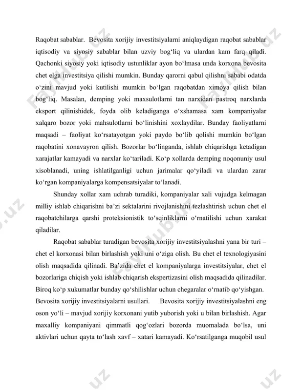 sosiy kapitallarni ko‘paytirishda qatnashish xisoblanadi. korxonalar agar maxalliy sheriklar bilan xamkorlikni yaxshilashsa, bevosita xorijiy investitsiyalar bilan bog‘liq ma’lum bir darajadagi noaniqlik yoki siyosiy xavf – xatarni kamaytirishga urinishlari mumkin. masalan, ular ikkala sherik xam kapital qo‘yadigan va birgalikda egalik qiladigan qo‘shma korxonalar tuzishlari mumkin. ba’zida kompaniyalar chet ellik sheriklari bilan alpyanslarni tuzishadi. bunday al’yanslar ko‘p maqsadlarda ishlatiladi. ular birgalikda quyidagi faoliyatlarni amalga oshirishlari mumkin: o‘z mamlakatlari mikyosida marketing operatsiyalarini o‘tkazish; texnologiyalar bilan almashishni kelishish; xamkorlikda ilmiy izlanishlar va ixtirolarda qatnashish. ba’zida ular bir birlarini maxsulot va ishlab chiqarish texnologiyalarini litsenziyalashtiradilar. bunday al’yanslar noformal asosida paydo bo‘libgina qolmay, kontrakt asosida ham paydo bo‘lib qoladi. ba’zi xollarda sherikdan biri ikkinchisini kapitaliga investitsiya qiladi. ko‘pincha bunda maxsus aksiyalarni kategoriyalariga ega bo‘ladi. xalqaro moliyaviy rejalashtirish. moliyaviy rejalashtirish–asosiy vositalarga uzoq muddatga investitsiyalarni baxolash va tanlash jarayonidir. moliyaviy rejalashtirishni nazariy asosi bo‘lib sof keltirilgan narx (skn) konsepsiyasi hisoblanadi. shu konsepsiya bilan ko‘proq tanishmoqchi bo‘lgan kishilar batafsil …