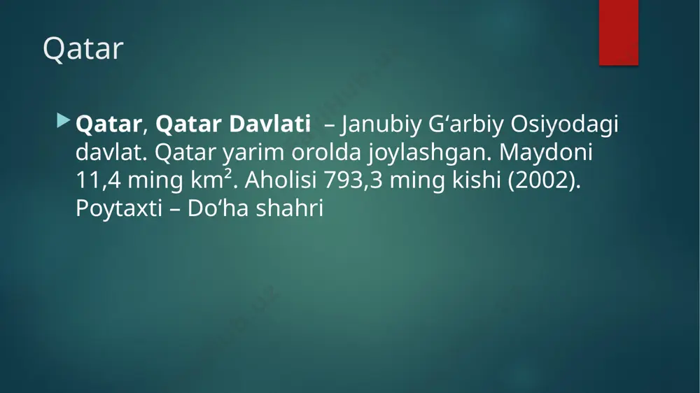 ni ko‘rsatadiki, qatar iqtisodiyoti 2024 yilning uchinchi choragida o‘tgan yilning shu davriga nisbatan 2,0 foizga o‘sdi, bu 2023 yilning birinchi choragidan beri eng tez o‘sishni ko‘rsatdi. bu raqamlar qatarning iqtisodiyotni diversifikatsiya qilish va uglevodorodlarga bo'lgan qaramligini kamaytirish bo'yicha olib borayotgan sa'y-harakatlarini aks ettiradi, bu esa mamlakatning uzoq muddatli rivojlanish strategiyalariga mos keladi. image2.png image3.png image4.png image5.png /docprops/thumbnail.jpeg