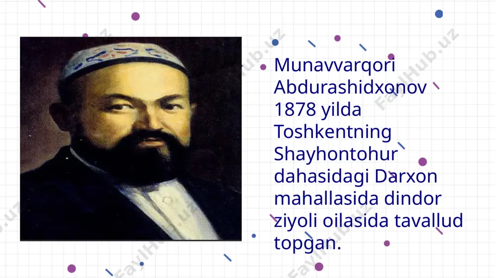 ning jaholat-jahli murakkab'' maqolasida bir bolani maktabg'a bermakdan maqsudi vojibot diniyamiz o'lg'on ilmi qiroat, masoili e'tiqodiya, farz, vojib, sunnat mustahab, harom, makruh, namoz va ro'za, haj va zakotlarni ham zaruroti dunyaviyamiz o'lg'on ilmi hisob, jug'rofiya, tavorix, xususan, «tarixi islom» kabi foydalik ilmlarni bildurmoq deydi. munavvarqori toshkentda ochilgan jadid maktablari uchun o'zi tuzgan dastur va darsliklarni joriy etdi, ular asosida jamoat oldida ochiq darslar va imtihonlar tashkil qildi. munavvarqori imtihonlarga o'quvchilarning ota-onalaridan tortib, shariat-din peshvolarigacha, hatto o'lkada katta e'tibor qozongan olimu shoirlarni, ma'rifatli boylarni ham taklif qilgan. qo'limizda uning ishoqxon ibrat va hamza hakimzodaga yuborgan "da'vatnoma"si mavjud. munavvarqori abdurashidxonov jadid maktablarining kundalik o'quv-tarbiya ishlaridan tortib, yillik bitiruv imtihonlarini uyushtirishgacha, "usuli savtiya" yo'lini qobiliyatli yosh o'qituvchilarga o'rgatishdan tortib, maktablarni zamonaviy darslik va o'quv qo'llanmalari bilan ta'minlashgacha bo'lgan uzluksiz jarayonni boshqardi. munavvar qori jadid maktabi ta'lim-tarbiya uslubiy ishlarini takomillashtirish bilan cheklanmaydi. u butun o'zbek milliy xalq maorifming butunlay yangi, mukammal, zamonaviy boshlang'ich (ibtidoiy), …