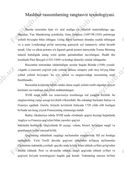 mashhur rassomlarning rangtasvir texnologiyasi — DOC