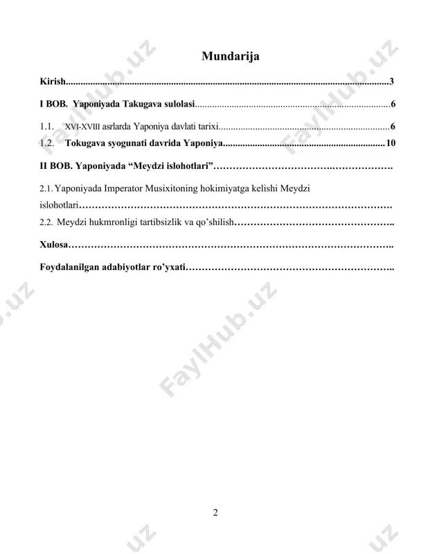 inlaydigan gubernatorlar qo‘liga o‘tdi. harbiy islohotga ko‘ra, yaponiyada umumiy harbiy majburiyat joriy etildi. samuraylar avvalgi qiyofasini yo‘qotdi. endi ular doimiy 136 harbiy xizmatda bo‘lish imtiyozidan mahrum bo‘ldilar. yevropacha shakldagi yangi qo‘shinni tuzish boshlandi. fransiyadan harbiy mutaxassislar taklif etildi. qo‘shin yevropadan sotib olingan zamonaviy qurollar bilan qayta qurollantirildi. garchand qo‘shin yevropacha andoza asosida tuzilgan bo‘lsa-da, uning mafkurasi yaponcha bo‘lib qolaverdi. chunonchi, qurolli kuchlarda xizmat qiluvchilar ongiga o‘z davlatining manfaatlariga sodiqlik, imperatorga muhabbat va o‘limni nazar-pisand qilmaslik g‘oyalari izchillik bilan singdirildi. bu xususiyatlar «yaponcha milliy ruh»ning qirralari, belgilari deb hisoblandi. bundan tashqari, yaponlar ongiga yaponiyaning quyosh xudosi amaterasu xohishiga ko‘ra paydo bo‘lganligi, shuning uchun ham bu davlat osmon va yer kabi abadiy mavjudligi, imperatorga xudo amaterasudek mehribonlik xos ekanligi, uning hech qachon nohaq bo‘lishi mumkin emasligi ta'kidlandi. imperatorga sodiqlik vatanparvarlikning oliy namunasi ekanligi, yaponlarning boshqalardan ustunligi, millatning ulug‘ vazifasi kabi g‘oyalar ham undan-da kam bo‘lmagan sabr-bardosh bilan singdirila borildi. ayni paytda g‘arb …