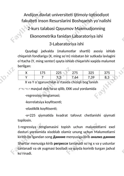 ekonometrika fanidan laboratoriya ishi — DOCX