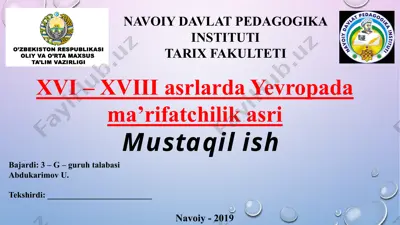 yevropa ma’rifatchilik davrining o’ziga xos xususiyatlari — PPTX