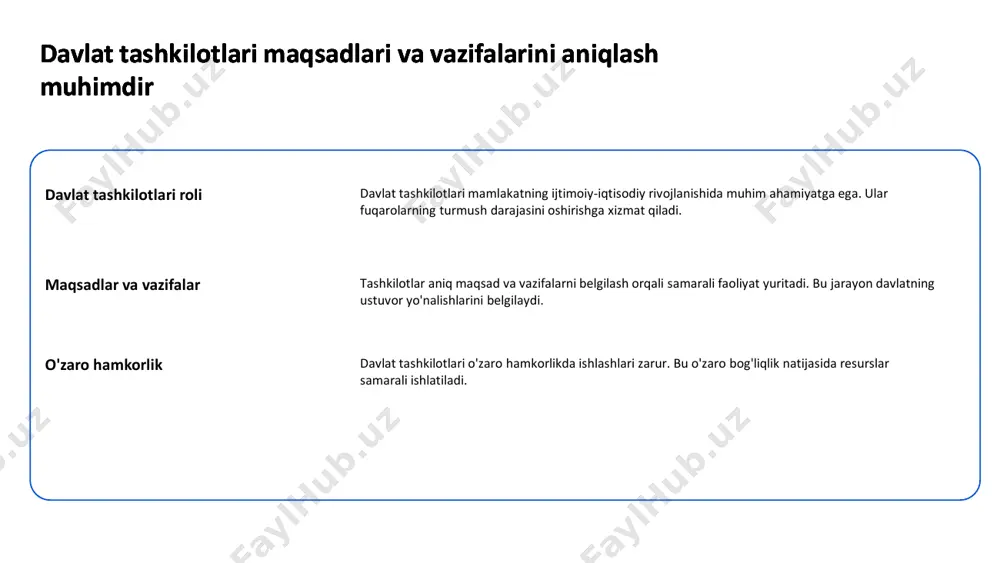 i. bu xodimlarning professional ko'nikmalarini rivojlantirishga yordam beradi. xodimlarni malakasini oshirish uchun treninglar o'tkazish kerak trening turlari tez-tez o'tkaziladigan seminarlar, master-klasslar va onlayn kurslar xodimlarga keng bilim olish imkonini beradi. xodimlarni malakasini oshirish uchun treninglar o'tkazish kerak natijalar malaka oshirish, xodimlar ishtirokini oshiradi va jamoaning umumiy samaradorligini yaxshilaydi. xodimlarni malakasini oshirish uchun treninglar o'tkazish kerak davlat xizmatlari sifatini oshirish uchun muntazam baholash zarur muntazam baholash davlat xizmatlari sifatini oshirish uchun muntazam baholash tizimi joriy etilishi zarur. bu baholashlar xizmatlarning samaradorligini va mijozlarga taqdim etiladigan sifatni yaxshilashda muhim rol o'ynaydi. davlat xizmatlari sifatini oshirish uchun muntazam baholash zarur tahlil va monitoring xizmatlar holatini tahlil qilish ustuvor ahamiyatga ega. monitoring jarayonlari qiyinliklarni aniqlash va hal etish imkonini beradi. bu uzoq muddatli strategiyalarni shakllantirishda foydalidir. davlat xizmatlari sifatini oshirish uchun muntazam baholash zarur natijalar va o'zgarishlar baholash natijalari asosida o'zgartirishlar kiritish muhimdir. joriy faoliyatning qayta ko'rib chiqilishi va takomillashtirilishi mazkur jarayonni samarasini oshiradi. …