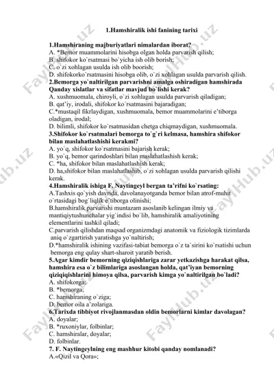 hamshiralik ishi fanining tarixi — DOCX