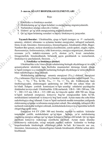 kvant biofizikasi elementlari — DOCX