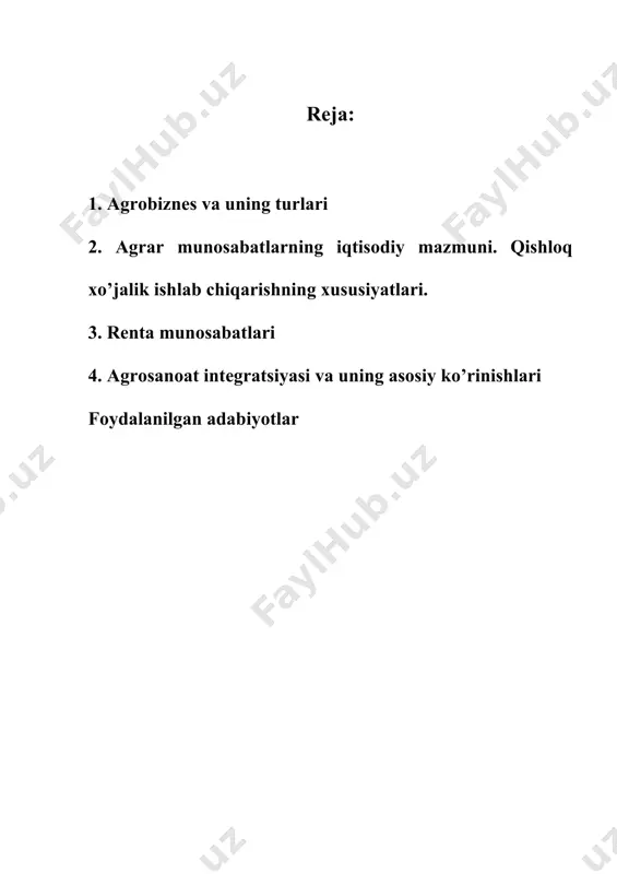 ar bozor kon‘yuktura (holati)siga tez moslashaoladilar. unda iqtisodiy manfaat va pirovard natija uchun mas‘uliyat bitta faoliyatning ikki tomonini tashkil qiladi. qishloq xo’jaligini fermerlashtirish agrar islohotlarning tarkibiy qismi hisoblanadi. qishloq xo’jaligida zarar ko’rib ishlash natijasida og’ir ahvolga tushib qolgan davlat xo’jaliklarining tarkibi fermer xo’jaliklaridan iborat shirkatlar uyushmasiga aylntirish, mavjud davlat va jamoa xo’jaliklari tarkibida ular resurslari hisobidan fermer xo’jaliklari tashkil etish hamda dehqonlarning mol-mulklari negizida dehqon xo’jaliklarini tarkib toptirish yo’li bilan hozirgi uyushgan va mulkka ega bo’lgan fermer va dehqon xo’jaliklari rivojlantirilmoqda. fermer xo’jaliklarining barcha tashkiliy shakllarining umumiy tomoni shundaki, ular ijaraga olingan davlat yerida faoliyat ko’rsatadi. fermer va dehqon xo’jaliklarini tashkil qilish, rivojlantirish va ular faoliyatini tartibga solish o’zbekiston respublikasining “fermer xo’jaligi to’g’risida”gi (1998), “dehqon xo’jaligi to’hrisida”gi (1998), “qishloq xo’jaligi kooperativi (shirkat xo’jaligi) to’g’risidagi” (1998) qonunlarga hamda qishloq xo’jaligi islohotlarni chuqurlashtirishga qaratilagn boshqa huquqiy bitimlarga va hukumat qarorlariga asoslanadi. bu qonuniy hujjatlarda fermerlarga ajratilgan yerlarni meros qilib qoldirish sharti bilan …