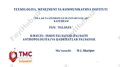 inson falsafasi (falasfiy antropologiya) va qadriyatlar falsafasi — PDF