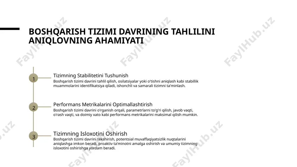 shirish 1 2 3 yaxshilash uchun maydonlarni aniqlash dasturlar yangilanishini amalga oshirish ishga tushirish natijalarni sinash boshqarish tizimi kuchayishini to'xtatadigan kechikish yoki noaniqliklar kabi noqulayliklarni aniqlash uchun taniqli tahlil olib borish. eng so'nggi boshqarish algoritmlarini va dasturiy yamalarni integratsiya qilish, aniqlangan noqulayliklarni bartaraf qilish va tizimning funktsionalini optimallashtirish. o'zgartirishlarning samaradorligini aniqlash uchun kuchli sinovlar orqali tekshirish, javob vaqtida, aniqlikda va umumiy tizim performansida yaxshilanishlarni o'lchash. raqamli avtomatik boshqarish sistemalarining hodisalari 1 2 3 hvac tizimlarida pid boshqarishning amalga oshirilishi sanoat jarayonlarida mpcning qo'llanilishi avtonom transport vositalarida mexanik o'rganishni integratsiyasi raqamli avtomatik boshqarish sistemalari foydalanib, hvac tizimlari pid boshqarish algoritmlaridan foydalanib harorat va namlik darajalarini samarali tartiblaydi. model prognostik boshqarish (mpc) sanoat jarayonlarini optimallashtirib, kelajak davranişni bashorat qilib, yaxshi samaradorlik va natijalar uchun real vaqtli sozlashlarni ta'minlaydi. raqamli avtomatik boshqarish sistemalari avtonom transport vositalarida ma'lumotlarni tahlil qilish va xavfsiz navigatsiya uchun real vaqtli qarorlar qabul qilish uchun mexanik o'rganish algoritmlaridan foydalanadi. …