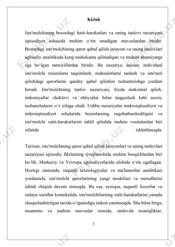 va cheklovlar doirasida qarorlar qabul qilinadi. masalan, byudjet cheklovlari yoki vaqt resurslari, iste’molchining tanlovlarini chegaralaydi. bu cheklovlar doirasida, iste’molchining ehtiyojlari va istaklari orasida muvozanat yaratish, eng optimal variantni tanlash uchun muhimdir. imkoniyatlar cheklovidan kelib chiqib, iste’molchilar ma’lumotlar va ehtiyojlar asosida turli mahsulot va xizmatlar orasidan tanlov qilishadi. bu jarayonda, ehtiyojlar va imkoniyatlar o‘rtasidagi muvozanat, qaror qabul qilishning asosiy tamoyili bo‘lib, uning muvaffaqiyatiga ta’sir qiladigan muhim omil hisoblanadi. iste’molchining qarorlarida ehtiyojlar bilan taqqoslash ham muhim ahamiyatga ega. bu tamoyilga ko‘ra, iste’molchilar, o‘z ehtiyojlarini qondirish uchun tanlaydigan mahsulot va xizmatlarni ehtiyojlarining darajasiga qarab baholashadi. ehtiyojlar bilan taqqoslash, iste’molchining mahsulot yoki xizmatni tanlashda uning shaxsiy prioritetlari va afzalliklarini hisobga oladi. masalan, bir iste’molchining sog‘liqni saqlash uchun xarajat qilish istagi, boshqasining esa ko‘proq bo‘sh vaqt va dam olish uchun xarajat qilish istagi bo‘lishi mumkin. bu jarayonda, ehtiyojlarning darajasi va turli mahsulotlarning foydaliligi, qaror qabul qilishning asosiy mezonlari bo‘lib xizmat qiladi. iste’molchining qaror qabul qilish …