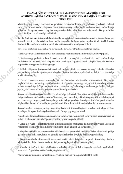 savdo faoliyati va farmatsevtik ishlab chiqarish korhonalarida — DOCX