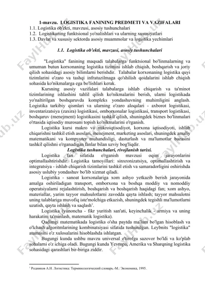 logistika fanining predmeti va vazifalari — DOCX