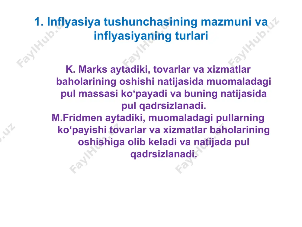 unga erishish uchun belgilangan davrni ommaviy axborot vositalarida e'lon qilish. 3. inflyasiyaga qarshi kurashish yo‘llari inflyasion targetlash muvaffaqiyatli qo‘llanilgan davlatlar: *yangi zelandiya * kanada *buyuk britaniya * finlandiya *shvesiya * avstraliya *ispaniya 3. inflyasiyaga qarshi kurashish yo‘llari avstraliya, finlandiya va shvesiyada markaziy bank inflyasiyaning maqsadli ko‘rsatkichini hukumatning qo‘llab-quvvatlash xususidagi roziligini olmasdan turib e'lon qilgan. kanada va yangi zelandiyada inflyasiyaning maqsadli ko‘rsatkichi markaziy bank va moliya vazirligining o‘zaro kelishuvi asosida ishlab chiqildi. 3. inflyasiyaga qarshi kurashish yo‘llari kanada va yangi zelandiyada maqsadli ko‘rsatkichga erishish uchun 18 oylik muddatni belgilandi. mazkur muddat tugagandan so‘ng, inflyasiyaning darajasini bosqichma-bosqich pasaytirish maqsadida, yangi zelandiyada yana 12 oylik, kanadada – 18 oylik muddat belgilandi. belgilangan yangi muddatlar tugagandan so‘ng har ikkala mamlakatda inflyasiyaning maqsadli ko‘rsatkichini ta'minlashga muvaffaq bo‘lindi va har ikkala mamlakatda yana besh yillik davrga inflyasiyaning maqsadli ko‘rsatkichi belgilandi. 3. inflyasiyaga qarshi kurashish yo‘llari 2. davlat byudjeti defisitini oshishiga yo‘l qo‘ymaslik davlat byudjeti defisiti yaimga …