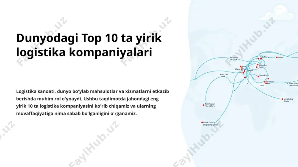 n express yaponiya bozori yaponiyada etakchi logistika kompaniyasi. xalqaro kengayish xalqaro miqyosda ham faoliyat olib boradi. turli xil xizmatlar jo'natmalarni yetkazib berish, saqlash va boshqarish xizmatlarini taklif etadi. 9 xpo logistics keng qamrov yetkazib berish, saqlash va boshqarish xizmatlarini taklif etadi. texnologiyaga investitsiyalar logistika va yetkazib berishni avtomatlashtirish uchun texnologiyalarni qo'llaydi. sanoatga ixtisoslashgan avtomobil, texnologiya va iste'mol tovarlari sanoatlariga xizmat ko'rsatadi. 10 c.h. robinson worldwide 1 global yetkazib berish dunyo bo'ylab mijozlarga xizmat ko'rsatadi. 4 brokerlik logistika xizmatlarini brokerlik qilishga ixtisoslashgan. $15b darom yillik daromadi 15 milliard dollarga yaqin. 11 ceva logistics global miqyos dunyo bo'ylab 160 dan ortiq joyda faoliyat olib boradi. xizmatlarning keng doirasi yetkazib berish, saqlash, bojxona va boshqa xizmatlarni taklif etadi. 12 expeditors international bu global kompaniya xizmatlarini dunyoning har bir nurida ko'rsatadi. ularga yetkazib berish, saqlash, bojxona va boshqa bir qancha xizmatlarni taklif etish imkoniyati mavjud. 13 db schenker tarix 150 yildan ortiq tarixga ega …