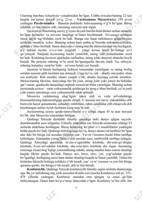 biy yurishlarini davom ettirib, borgan sari kamroq qarshilikka duch kelardilar. ulardan kshatriy (jangchilar) tabaqasi e’tiboridan chetga chiqib, diniy – ruhiy jihatdan ta’siri kuchliroq bo‘lgan tabaqa – braxmanlarning nufuzi oshib bordi. ular diniy, huquq, urf-odat kabi sohalaridan ham xabardor edilar. brahmanlarning hayoti to‘rt bosqichdan iborat. birinchi bosqichda braxmanning diniy hayoti balog‘at yoshiga yetib, muqaddas bosqichning qabul qilish va baxshida qilish “marosimidan”keyin boshlanadi. brahmanning yoshligi birorta donishmand brahman xuzurida vedalarni yodlash, uning uyida muqaddas olovning doimo tutib turish, ustozning xizmatini bajarish, uning uchun sadaqa yig‘ish bilan o‘tadi. brahman bu bosqichda “braxmacharin” deb atalgan. ikkinchi - “grihasta” nomli bosqichda uy xo‘jayini vazifasini bajarib, uylanishi, oilani boqishi, farzandlar tarbiyasi, amaliy hayot ilmi (qachon va nimani yeyish, nimani yechish, ibodat qilish, marhumlarni dafn etish, mehmonlarni qanday kutish, ovqatni qanday tayyorlash, qariyalarga, ayollarga, yosh bolalarga munosabat)ni qonun asosida fuqarolik burchlarini bajarib borishi lozim. uchinchi bosqich “vanaprastha” (o‘rmon zohidi) davri bo‘lib, unda oilasi yoki yolg‘iz holda o‘rmonga …