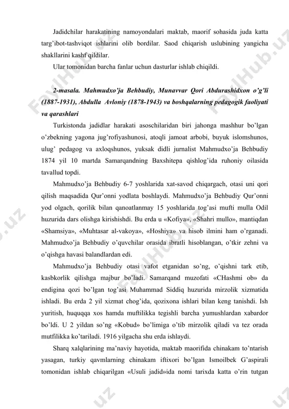 ohada mahmudxo’ja behbudiy ismoilbek g’aspiraldan ko’p yangi tomonlarni o’rgandi. «tarjimon» gazetasi mahmudxo’ja behbudiy uchun vaziyatni anglashda zaruriy vosita bo’ldi. gazetaning dastlabki sonlarida: «bir bechora faqirni ko’rsak, yuragimiz iztirobdan og’riydi. hatto biror hayvonning qiynalishi rahmimizni keltiradi. lekin bir emas, minglab kishilarning butun bir xalqning jaholatdan mislsiz qiynalayotganini ko’rmaymiz ...», deb yozilgan satrlar bor. keyin «tarjima» sahifalarida yangi maktablar tashkil etish, ilg’or va yangi fikrlarni berish keng o’rin egalladi. bu esa ismoilbek g’aspiralining birinchi tomondan millatlar qardoshligini himoya etsa, ikkinchi tomondan umumdemokratik xarakterga ega ekanligini ko’rsatadi. shuning uchun ham mahmudxo’ja behbudiy o’ziga g’aspiralining tutgan yo’lini tanlaydi va undan maslahatlar oladi, hamda maslakdosh bo’ldilar. mahmudxo’ja behbudiy «usuli jadid» maktabining zarurligi, uning qonun-qoidalari, maktabda o’tiladigan darslar, qanday imtihonlar olinishi, maktabning qay tarzda tuzilish, unga qanday asbob-uskunalar kerakligi, muallimning vazifalari, ularning ta’minot masalalari va boshqa ko’p jihatlarini g’aspiralidan va uning asarlari hamda maqolalaridan o’rgandi. shular asosida turkistonda «usuli jadid» maktablarini tashkil etish uchun bor kuchini …