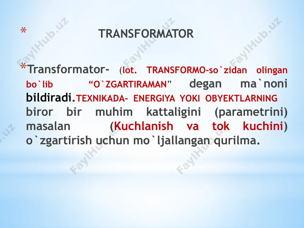 duksiya po`latdagi solishtirma quvvat isrofi. -magnir o`tkazgichning konstruksiyasiga va unga ishlov berishga bog`liq cbo`lgan doimiy. =1,2 ga teng. chulg`amlardagi elektr isroflar = bu yerda va fazalar soni chulg`amlardagi faza tklari, lar chulg`amlarning aktiv qarshiliklari. n== *100 yoki to`la quvvat orqali fik ni yozsak ,u holda n= 100 nafs tarbiyasi. ey inson, bilib qo`yki , doim yomonlikni hohlab turuvchi nafs senga shaytondan ham havfliroq dushmandir. shayton nafsing hoyu havasi sababli bo`yningga minib olib , seni allohning yo`lidan adashtiradi. nafsing esa seni behuda amallar va quruq hayollar bilan aldab qo`yadi. chunki nafs tabiatan tinchlik-osudalikni, loqaydlik,g`aflat va beparvolikni yoqtiradi.u doimo seni behuda va botil (buzuq) narsalarga o`ralashtiradi.behuda kibr –havoga yo`liqtiradi.agar nafsingdan mamnun bo`lib, uning hohishlariga yursang, manziling halokat va o`limdir. ish faoliyatingizda, hayotingizda, ish joyingizda “nafs quli” ga aylanmang! e`tiboringiz uchun rahmat! image1.png image2.png image3.png image4.png image5.png image6.png image7.png image8.png image9.png image10.png image11.png image12.png image13.png image14.png image15.png image16.png image17.png image18.png image19.png image20.png image21.png …
