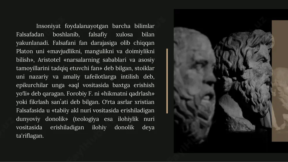 yicha i. t. lar oliy oʻquv yurtlari f. kafedralarida, falsafa va hukuq institutida olib boriladi. oʻzmuda falsafa fakulteta mavjud. respublikada oʻzbekiston faylasuflari milliy jamiyati faoliyat koʻrsatmokda. falsafaga oid i. t. lar «oʻzbekistonda ijtimoiy fanlar» (oʻzbekiston fa nashri), «falsafa va huquq» (oʻzbekiston fa falsafa va huquq inti, oʻzbekiston faylasuflari milliy jamiyatining nashri), «tafakkur» jur. larida chop etiladi.i. e'tiboringiz uchun rahmat!