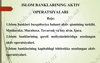 islom banklarining aktiv operatsiyalari — PPT