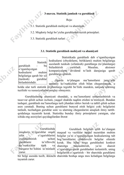 statistik jamlash va guruhlash — DOCX
