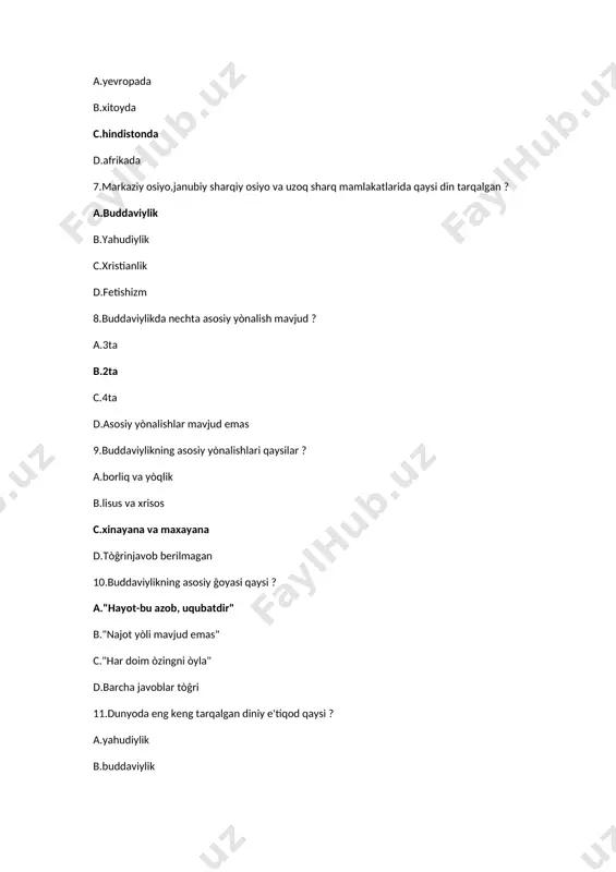 t 18."xinayana" sòzining ma'nosi nima ? a.kichik ĝildirak b.katta ĝildirak c.jasorat d.haqiqat 19."maxayana" sòzining ma'nosi nima ? a.kichik ĝildirak b.katta ĝildirak c.jasorat d.haqiqat 20.hozirgi kunda shri-lanka, vyetnam, laos, kambodja, tailand, tibet, butun kabi davlatlar qaysi dinga e'tiqod qilishmoqda ? a.xristianlik b.yahudiylik c.buddaviylik d.shomoniylik.