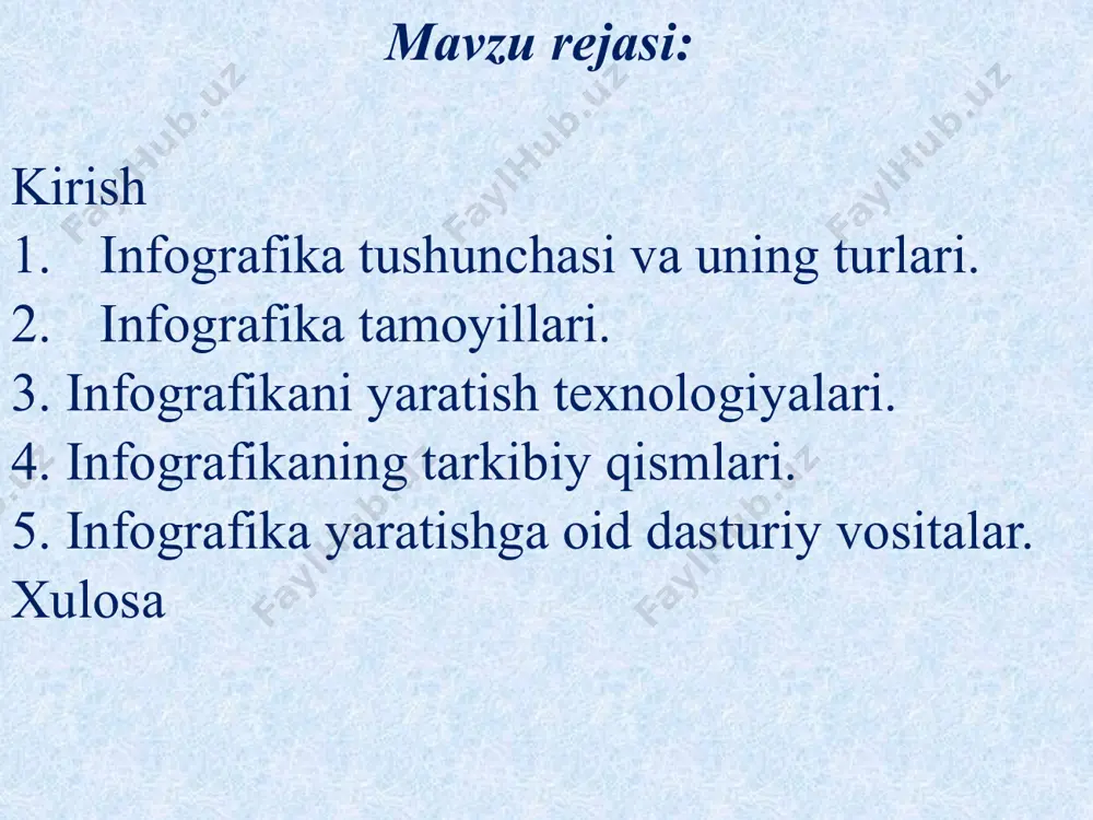 i kontent hisoblanadi. qisqasi: "maʼlumotlar yoki oʻquv materiallari" degan maʼnoni anglatadi. piktochart ‒ bu onlayn vizual kontent yaratish platformasi boʻlib, turli xil infografikalar, prezentatsiyalar, posterlar, hisobotlar va boshqa vizual materiallarni osongina yaratish imkonini beradi. u asosan dizayn bilimlari kam boʻlgan foydalanuvchilar uchun moʻljallangan, chunki unda tayyor shablonlar va oddiy interfeys mavjud. interfaol infografika yaratish dasturlari – eng yaxshi vositalar 1. professional & kuchli dasturlar adobe illustrator – vektorli dizayn (infografika uchun mukammal). adobe animate – animatsiyali interaktiv kontent. tableau – ma’lumotlar vizualizatsiyasi + interaktiv dashboardlar. power bi (microsoft) – biznes-analitika va interaktiv hisobotlar. 2. oson va tezkor ishlatish uchun canva – 1000+ infografika shablonlari + animatsiya qo‘shish. piktochart – drag-and-drop interaktiv infografikalar. venngage – marketing va ta’lim uchun vizualizatsiya. genially – interaktiv animatsiyalar, taqdimotlar. 3. kod bilganlar uchun d3.js – javascript kutubxonasi (maxsus interaktiv vizualizatsiyalar). figma + plugins – prototiplash va interaktiv dizayn. 4. real-vaqtda ma’lumotlar uchun google data studio …